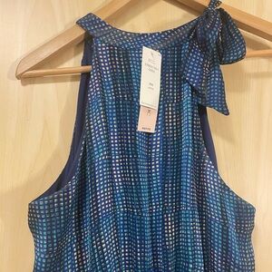 Blue Geometric Tie Neck
Halter Maxi Dress M Petite Lined